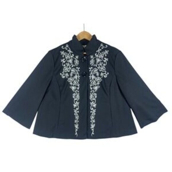 NWTS Coldwater Creek Black Embroidered Jacket – Floral Scroll, Button Front SZ L - Picture 1 of 6